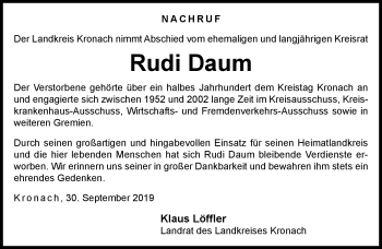 Traueranzeige von Rudi Daum von Neue Presse Coburg