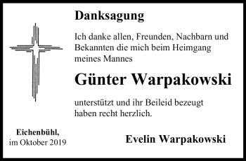 Traueranzeige von Günter Warpakowski von Neue Presse Coburg