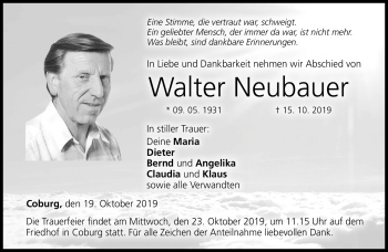 Traueranzeige von Walter Neubauer von Neue Presse Coburg