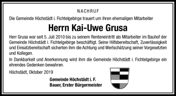 Traueranzeige von Kai-Uwe Grusa von Frankenpost