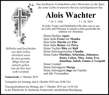 Traueranzeige von Alois Wachter von Neue Presse Coburg