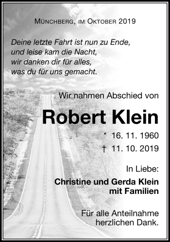 Traueranzeige von Robert Klein von Frankenpost