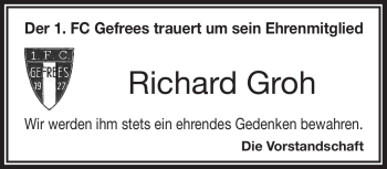 Traueranzeige von Richard Groh von Frankenpost