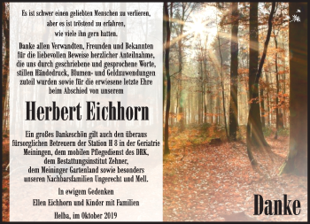 Traueranzeige von Herbert Eichhorn von Südthüringer Presse