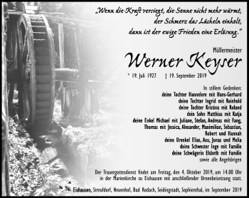 Traueranzeige von Werner Keyser von Südthüringer Presse