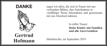 Traueranzeige von Gertrud Hofmann von Frankenpost