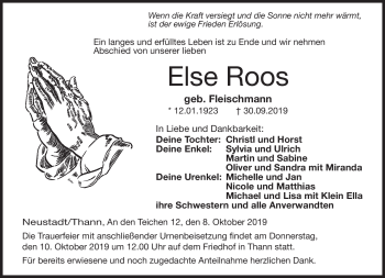 Traueranzeige von Else Roos von Neue Presse Coburg