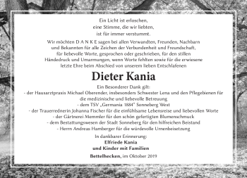 Traueranzeige von Dieter Kania von Südthüringer Presse