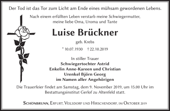 Traueranzeige von Luise Brückner von Südthüringer Presse
