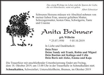 Traueranzeige von Anita Brönner von Südthüringer Presse