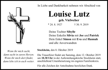 Traueranzeige von Louise Lutz von Neue Presse Coburg