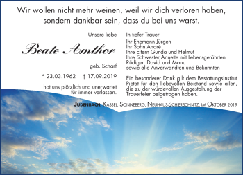Traueranzeige von Beate Amthor von Südthüringer Presse