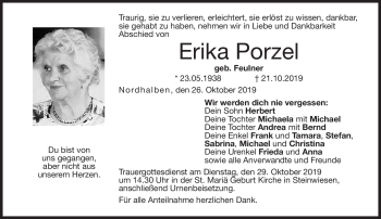 Traueranzeige von Erika Porzel von Neue Presse Coburg