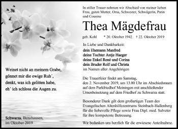Traueranzeige von Thea Mägdefrau von Südthüringer Presse
