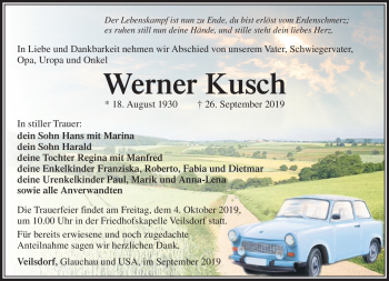 Traueranzeige von Werner Kusch von Südthüringer Presse