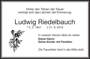 Traueranzeige von Ludwig Riedelbauch von Frankenpost