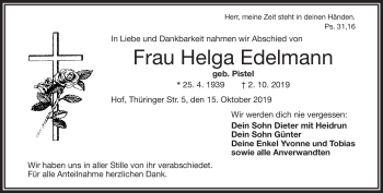 Traueranzeige von Helga Edelmann von Frankenpost