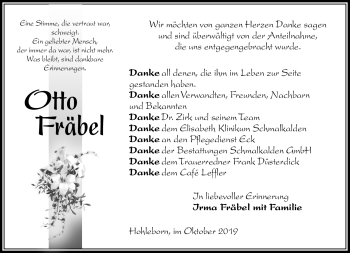 Traueranzeige von Otto Fräbel von Südthüringer Presse