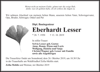 Traueranzeige von Eberhardt Lesser von Südthüringer Presse