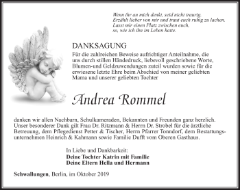 Traueranzeige von Andrea Rommel von Südthüringer Presse