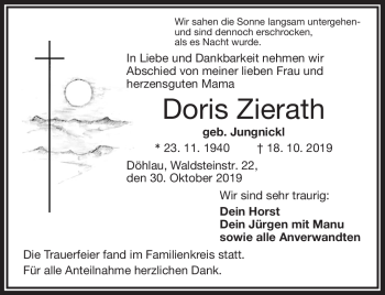 Traueranzeige von Doris Zierath von Frankenpost