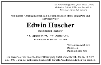 Traueranzeige von Edwin Huscher von Frankenpost