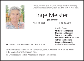 Traueranzeige von Meister Inge von Südthüringer Presse