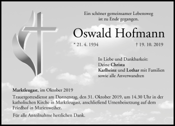 Traueranzeige von Oswald Hofmann von Frankenpost