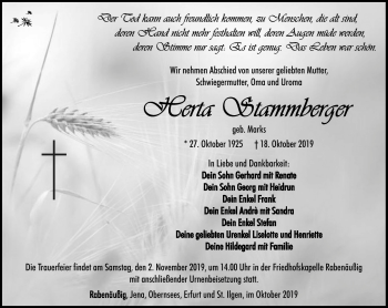 Traueranzeige von Herta Stammberger von Südthüringer Presse