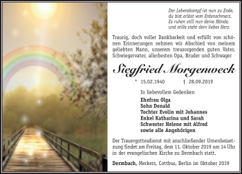 Traueranzeige von Siegfried Morgenweck von Südthüringer Presse