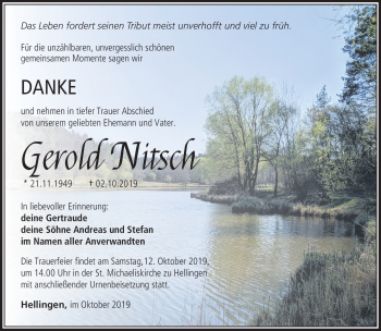 Traueranzeige von Gerold Nitsch von Südthüringer Presse