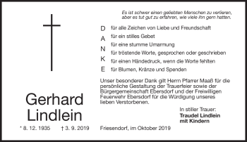 Traueranzeige von Gerhard Lindlein von Neue Presse Coburg