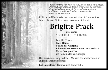 Traueranzeige von Brigitte Prack von Südthüringer Presse