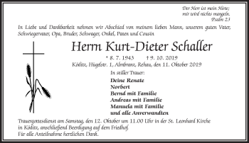 Traueranzeige von Kurt-Dieter Schaller von Frankenpost
