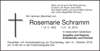 Traueranzeige von Rosemarie Schramm von Frankenpost