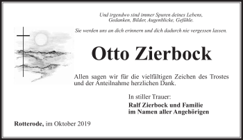 Traueranzeige von Otto Zierbock von Südthüringer Presse