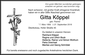 Traueranzeige von Gitta Köppel von Frankenpost