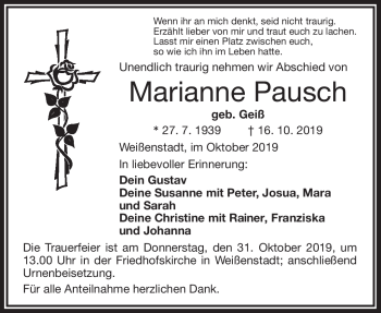 Traueranzeige von Marianne Pausch von Frankenpost