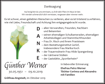 Traueranzeige von Günther Werner von Südthüringer Presse