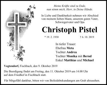 Traueranzeige von Christoph Pistel von Neue Presse Coburg