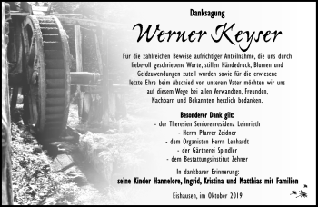 Traueranzeige von Werner Keyser von Südthüringer Presse