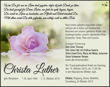 Traueranzeige von Christa Luther von Südthüringer Presse