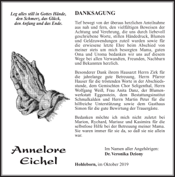 Traueranzeige von Annelore Eichel von Südthüringer Presse