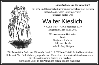 Traueranzeige von Walter Kieslich von Frankenpost