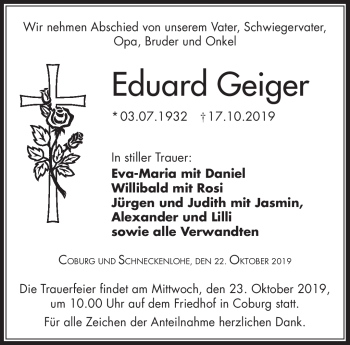 Traueranzeige von Eduard Geiger von Neue Presse Coburg