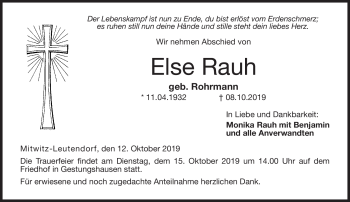 Traueranzeige von Else Rauh von Neue Presse Coburg