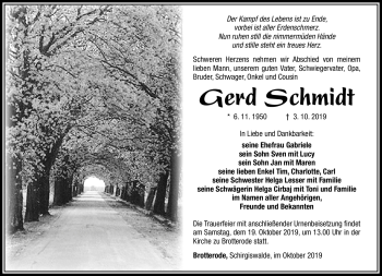 Traueranzeige von Gerd Schmidt von Südthüringer Presse