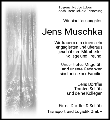 Traueranzeige von Jens Muschka von Südthüringer Presse