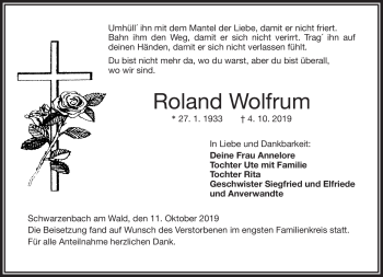 Traueranzeige von Roland Wolfrum von Frankenpost