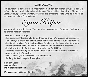 Traueranzeige von Egon Köper von Südthüringer Presse